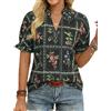 GRACE KARIN Camicette Estive da Donna con Motivo Floreale Boho, Henley con Scollo a V, Top Casual, Tunica per Vacanza e Festa, Nero , S
