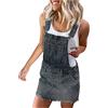 Generic Salopette da donna corta oversize, con salopette estive, in jeans, mini gonna, in denim, con salopette in denim, senza maniche, con salopette, grigio., XXL