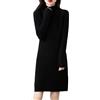 REHJJDFD Maglione da donna in 100 percento lana, abito con collo alto lavorato a maglia, maglione invernale a maniche lunghe, mini abito pullover corto, Nero , M