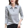 REHJJDFD Polo da donna a maniche lunghe in cotone tinta unita con bottoni e fondo in maglia, Grigio 9, XXL