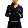 Juicy Couture Donna Felpa con Cappuccio in Velluto con Diamantini E Zip Frontale