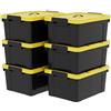 Cetomo 6 scatole portaoggetti in plastica da 35 l con coperchi, maniglia e fibbie a scatto, per attrezzi all'aperto, giardino, garage, casa, durevole, resistente, impilabile, impilabile, nero e