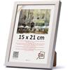 3-B MEGA Cornice portafoto bianca con venature ottiche del legno, 15 x 21 cm (A5), cornice in legno, cornice per documenti con vetro acrilico