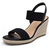 DREAM PAIRS Sandali con Zeppa da Donna con Punta Aperta e Cinturino alla Caviglia Espadrillas con Tacco a Zeppa Estate,Size 39,Nero,SDPW222W
