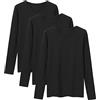 LiKing Maglietta a Maniche Lunghe Donna con Scollo Tondo Cotone Elegante Basic T-Shirt Girocollo a Maniche Lunghe Leggero Top Elasticizzato Casual Tee Shirt 3er Pack Nero Small BL
