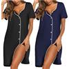Ekouaer 2 Pezzi Camicia da Notte Donna con Bottoni Aperta GP15 XXL