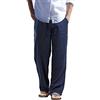 perdontoo Pantaloni Lino Chino Elasticizzati Casual Sciolti Aderente Lino Uomo (XL, Blu)