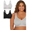 Fruit of the Loom Reggiseno Senza Ferretto Sfoderato in Morbido Cotone Beyond Taglie Forti Reggiseno a Copertura Piena, Opaco, Grigio Melange/Tono Nero, 125D (Confezione da 2) Donne, Grigio