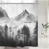 Riyidecor Tenda da doccia con montagna nera, 183 x 182 cm (larghezza x altezza), paesaggio, parco nazionale, albero fumoso, paesaggio boschivo, nero, grigio, per uomo, decorazione bagno, tessuto
