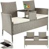 BAKAJI Panchina da Giardino in Polyrattan con Tavolo Integrato e Cuscini, Panchina 2 Posti da Esterno Resistente Ai Raggi UV e alle Intemperie, Panca Divano Ripiano Vetro 123 x 54 x 82.5 cm (Crema)