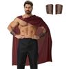 maxToonrain Costume da guerriero spartano per uomini con 2 bracciali - mantello da gladiatore greco-romano - Costume storico per Halloween, Natale, festa del mondo del libro, rosso scuro, 118 CM