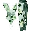 PAIDAXING Costume da bagno da donna in 2 pezzi con pareo abbinato, estivo, vintage, stampa floreale, monokini con gonna lunga avvolgente Boho Holiday Beachwear, 40-verde, XL