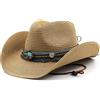 JFNKLFG Cappello da Cowboy in Paglia for Uomo e Donna, Estivo, Esterno, a Tesa Larga, Sole, for Le Vacanze, Spiaggia, Traspirante, Jazz per Western Wear(Khaki)