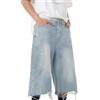 LUZOUCHE Pantaloncini da uomo a 3/4, baggy jorts Y2K, in denim, per ragazzi Hip Hop, a gamba larga, taglie forti, pantaloni cargo larghi, jeans in cotone
