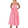vewoza - Maxi abito estivo da donna, stile bohémien, prendisole con stampa carina, linea ad A, per feste, con spalline sottili, H-rosa., M