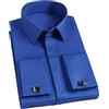 Dninmim Camicia da uomo con bottoni sottili in cotone per feste di nozze e smoking con gemelli, Blu reale, L