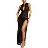 LoprNsdgt Abito Lungo Sexy Senza Maniche con Spacchi E Trafori in Pizzo Floreale Trasparente da Donna,Nero,L
