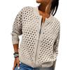 Whimsyard Giacca da donna lavorata a maglia con cerniera e ritagli, cardigan da donna con cerniera all'uncinetto, top in maglia traforata, top lavorato a maglia all'uncinetto, Albicocca, L