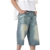 LUZOUCHE Pantaloncini da uomo a 3/4, baggy jorts Y2K, in denim, per ragazzi Hip Hop, a gamba larga, taglie forti, pantaloni cargo larghi, jeans in cotone
