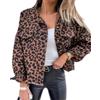 Witorya Giacca di jeans da donna con stampa leopardata invecchiata sfilacciata a maniche lunghe button down giacca di jeans, Giacca leopardata, S