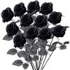 DKLQXCE Singola a Gambo Lungo Rosa Finte, 12 Pezzi Fiori Artificiali Rose di Seta, Bouquet di Fiori di Rose di Seta Nere Artificiali Giardino Partito Decorazioni Floreali per Feste in Giardino