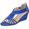 PIZZ ANNU Diana - Sandali da donna con zeppa bassa e strass scintillanti, punta aperta, scarpe alla moda per donna, per ballo nuziale, sera, nero, blu navy