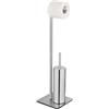 WENKO Combinazione da bagno da pavimento Recco, portascopino e porta carta igienica in acciaio inox satinato su base pesante, incl. spazzola per WC con testa in silicone, 20 x 71,5 x 20 cm