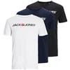 JACK & JONES Jjecorp Logo Tee SS Crew Neck 3 Pezzi MP 3PK, 12137126-Blazer Nero/Bianco/Blu Navy, XS Uomo
