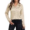 IBAOTORONI Camicette da donna in raso: a maniche lunghe, con colletto classico, in seta, casual, da lavoro, beige., XL