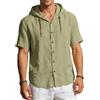 PADOLA Camicia Uomo Lino con Cappuccio Manica Corta Bottoni Camicia Estiva Leggera Traspirante(3XL,Verde Militare)