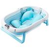 SONARIN Vasca da Bagno Pieghevole per Bambini con Indicatore di Temperatura,Vaschetta Bagnetto Antiscivolo Portatile con Cuscino e Tappo di Scarico per Neonati,Bambini Piccoli(Blu)