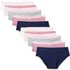 Amazon Essentials Slip Bikini in Jersey di Cotone Bambine e ragazze, Confezione da 10, Macchio/A Righe/Blu Navy, 11-12 anni