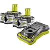 Ryobi Kit Batteria e Caricabatterie Originali 18V ONE+ con 2 Batterie 5,0Ah Lithium+ e Caricatore Rapido 5,0A, Tecnologia IntelliCell, Indicatore LED, RC18150-250G