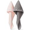 Amazon Basics - Cuffia Turbante per Capelli in Microfibra ad Asciugatura Rapida, Asciugamano per Capelli, Grigio/Rosa, Confezione da 2