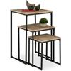 Relaxdays Tavolini da Salotto, Tavolo Basso da caffè Divano, Soggiorno, Metallo e MDF, 3 Misure Impilabili, Nero Grigio