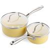 GreenLife Artizan Set di Pentole in Ceramica Antiaderente Sana da 14cm/1L e 18cm/2L, Senza PFAS, Manico in Acciaio Inox, Adatta all'Induzione, Lavabile in Lavastoviglie, Sicuro al Forno, Giallo