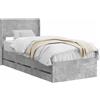 vidaXL Struttura letto con contenitore e testiera, grigio cemento, 90 x 190 cm