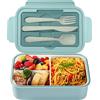Diboniur Lunch Box, Porta Pranzo con Posate, 1400ml Bambino Adulto Bento Box con 3 Scomparti, Schiscetta Contenitore Pranzo per Microonde Lavoro Picnic Ufficio (Blu)