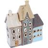 Shudehill Giftware Village Pottery - Portacandele in ceramica, motivo: mattonelle e mattoni, collezione casa pastello (tre case)