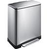 EKO E-Cube - Pattumiera a pedale da 50 l, in acciaio INOX (34,5 x 50 x 65 cm, sistema ammortizzatore, senza impronte digitali, Stay-Open, fissaggio sacchetti per rifiuti), argento opaco