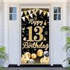 PartyYaa 13° compleanno striscione porta 13° compleanno striscione decorativo nero oro Happy Birthday Banner copertura porta macchina fotografica poster decorazione festa per interni ed esterni