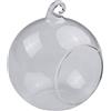 HanOaki Vaso a sfera in vetro da appendere con bocca aperta e fondo piatto, per piante grasse, fiori o candele, adatto per casa, feste e negozi (10 cm)