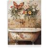 Dazzlewall Quadro Bagno Fiorale Vintage, Poster con Vasca a Piedi Shabby Chic e Farfalle e Fiori Colorati per Bagno Toilette 30×40 cm Senza Cornice