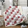 Homewish - Coperta per Natale 229x229 cm, Rosso/Grigio/Bianco, Motivo a Patchwork con Fiocchi di Neve, Uomo di Neve, Lebkuchen, Morbida, per Ragazzi e Ragazze, Cartone Animato, Carino, Natale, Coperta