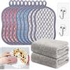 Jicyor Spugnette Piatti, Jicyor 14 Pezzi Spugnette Cucina Set, Spugna Lavabile Riutilizzabile Cucina,Spugna Piatti Microfibra Doppia Faccia,Scrub Mommy Set con 2 Panni per Piatti e 2 Ganci