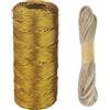AMANDELIZABE 100 m di nastro in oro, 100 m, filo dorato per uncinetto, filo oro per uncinetto, con corda di canapa naturale da 10 m, per lavori di bricolage, matrimoni, decorazioni o imballaggi