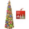 N&T NIETING Albero di Natale artificiale con illuminazione, pop-up, 150 cm, con paillettes, decorazione natalizia artificiale per Natale, forniture per feste, decorazione per la casa, colore oro