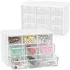 Qurxuanwe 2 Pezzi Organizer da Scrivania con 9 Cassetti Scomparti, Scatola Cassettiera Portaoggetti Piccola Plastica, Organizzatore Trasparente Mini, Contenitore Stoccaggio per Perline, Trucchi, Cucito, Ufficio