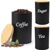 LITZEE Barattolo per Caffè Ermetico 500 ml, Contenitore per Chicchi di Caffè, Ermetico, per Caffè con Coperchio in Legno, Nero Opaco (Nero, 3PCS)