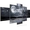 Runa Art - Quadri Cielo Notturno Luna 200 x 100 cm 5 Pezzi XXL Decorazione Murale Design Nero Bianco 607551b